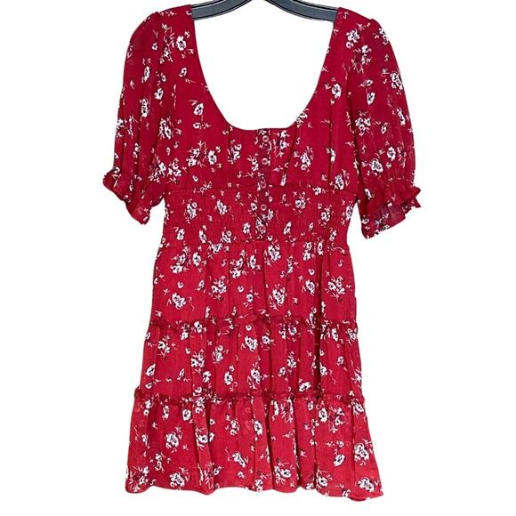 Trixxi mini dress red bohemian ruffle scoop neck lined flowy flattering size S - Picture 1 of 6